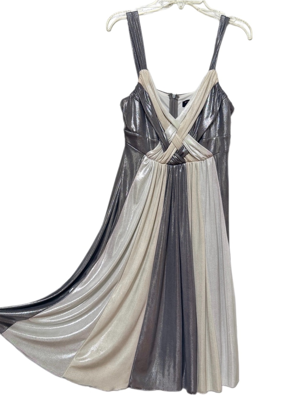 Roebbie Bee Vintage Metallic Shine Pleated Dress – Petite 6P (Y2K / Early 2000s)